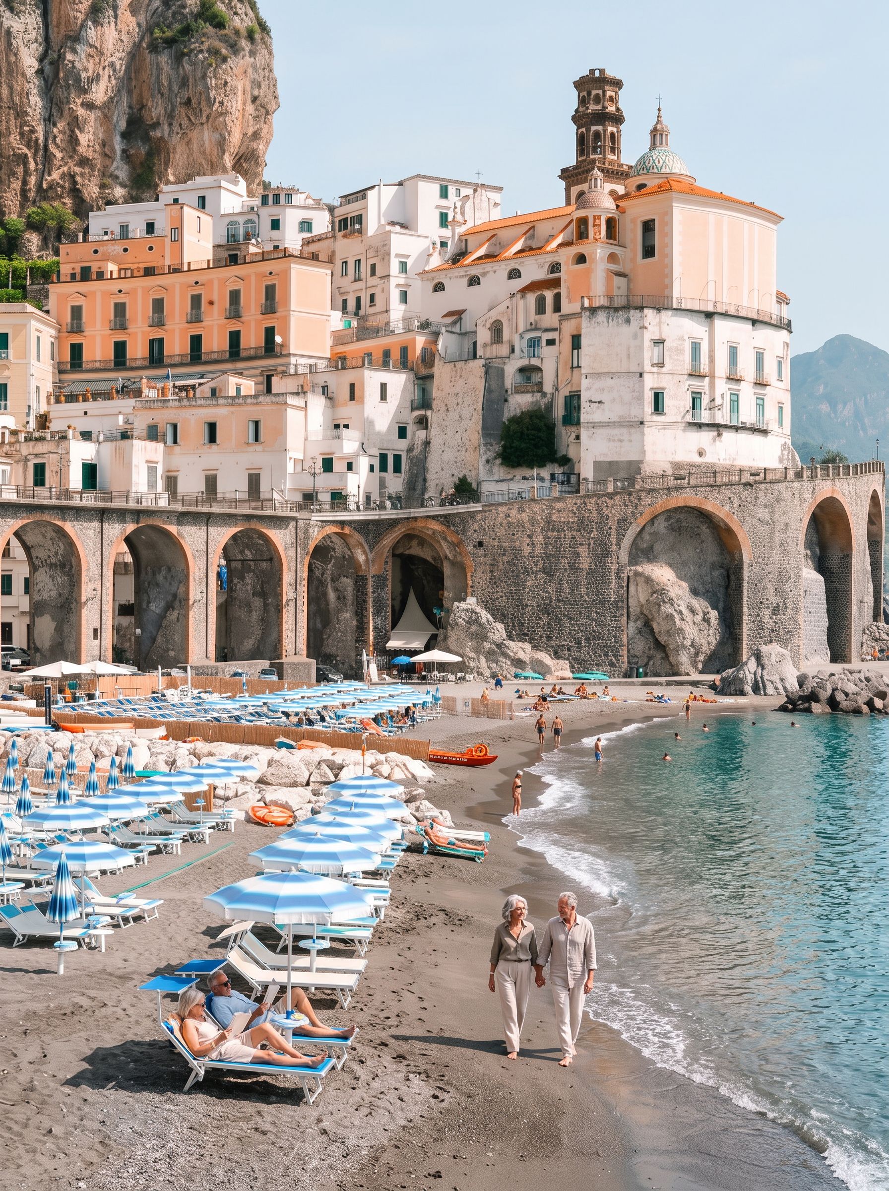Positano cliff stairs beach view
