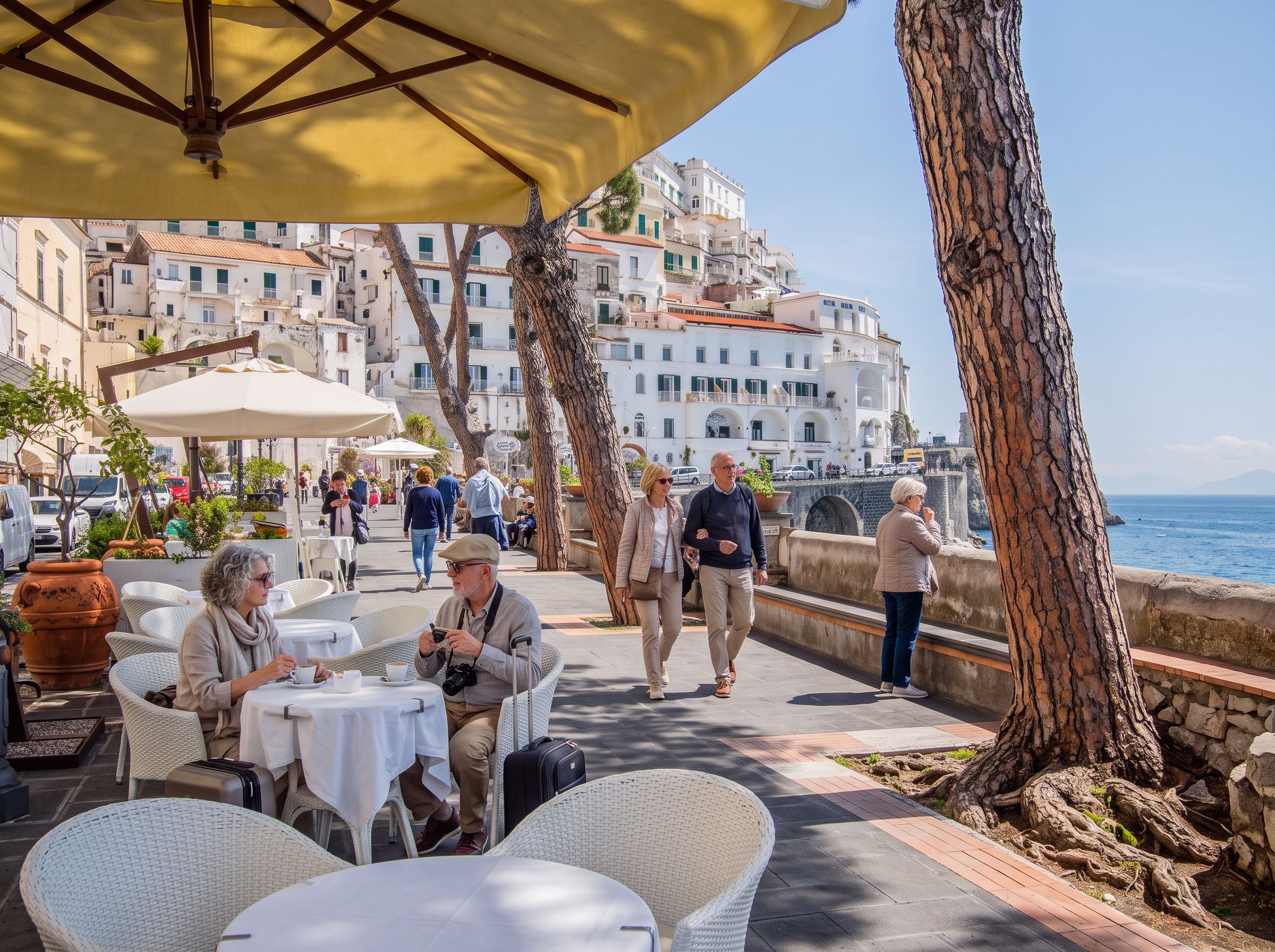 Amalfi Coast seaside cafe waterfront tables