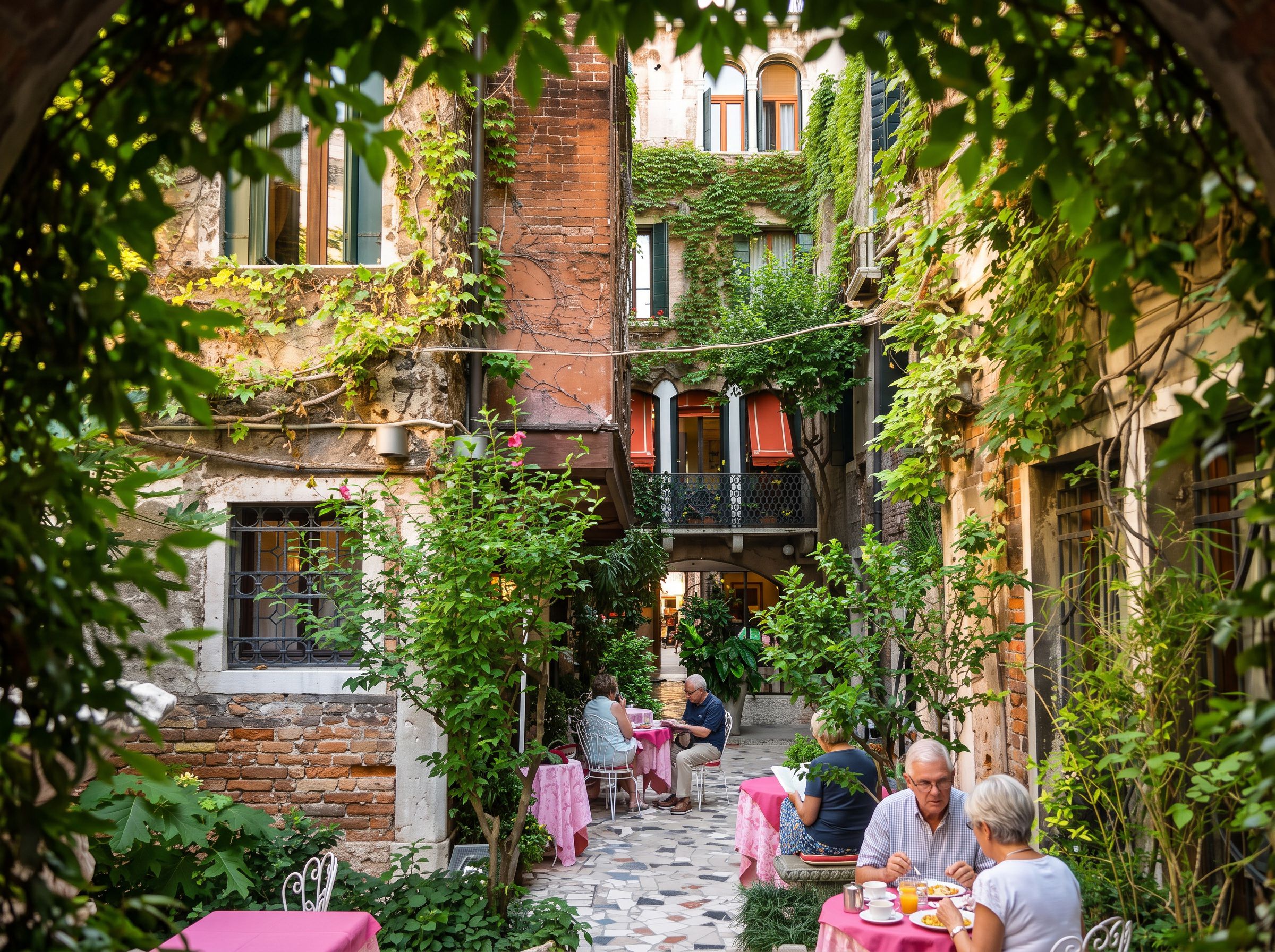 Venice hotel courtyard garden breakfast