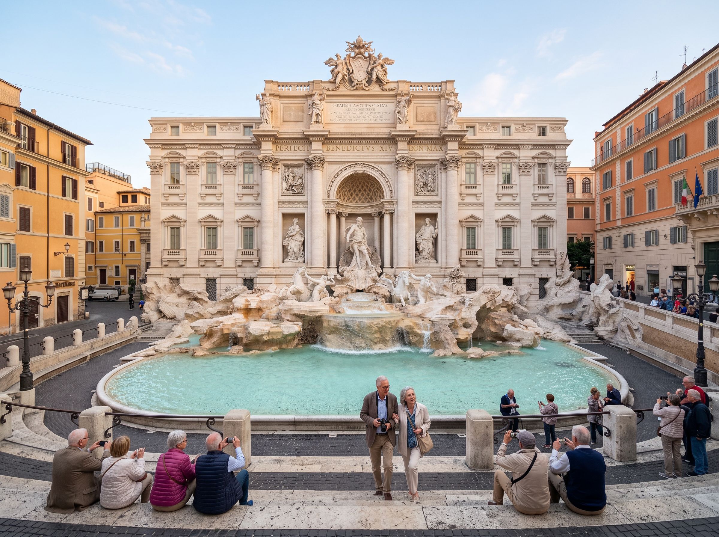 Rome Trevi Fountain evening crowd