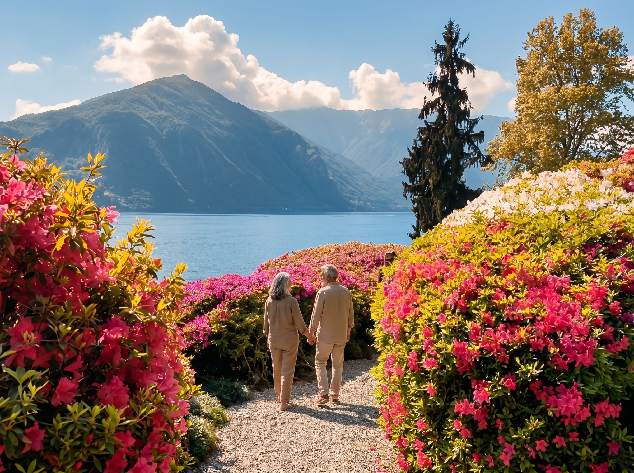 Lake Como villa garden bench view